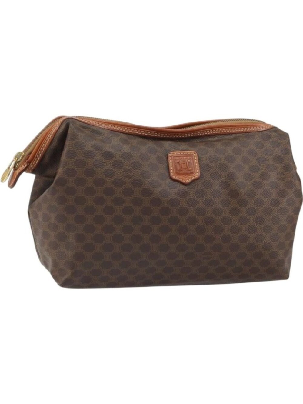 CELINE Macadam Canvas Clutch Bag PVC Leather Brown Gold